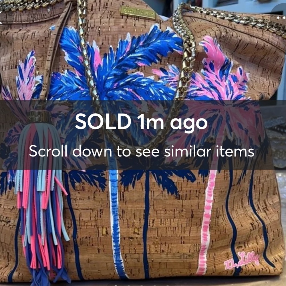 NWOT Lilly Pulitzer Reversible Palms Up Cork Tote Bag With Large Tassel.